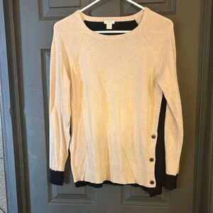 J. Crew Beige and Black Crew Neck Sweater